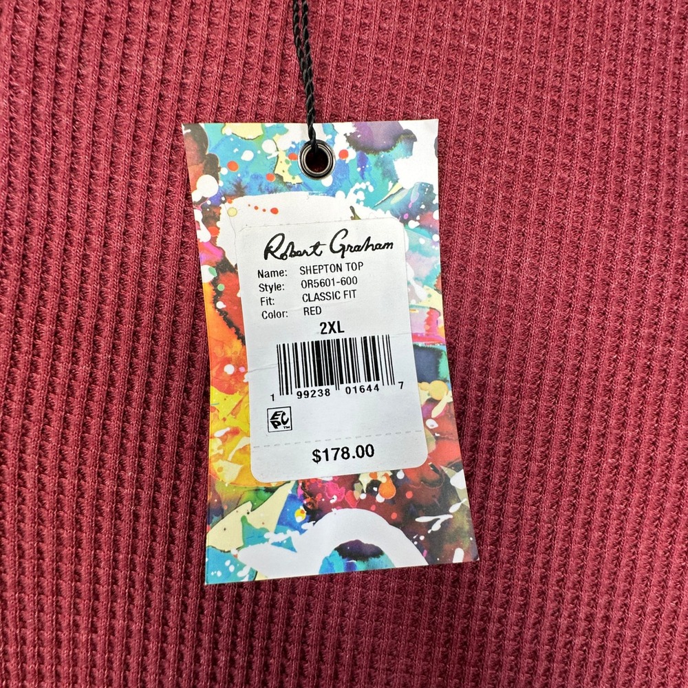 Robert Graham Shepton Top Mens 2XL Red Waffle Knit Quarter Zip Elbow Patches NEW - Picture 7 of 10